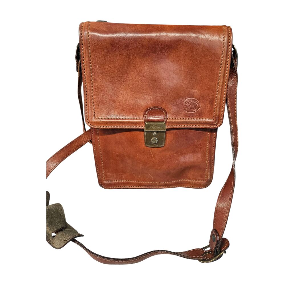 Vintage 60's Leather Cognac Brown Crossbody Bag Messenger Shoulder Purse